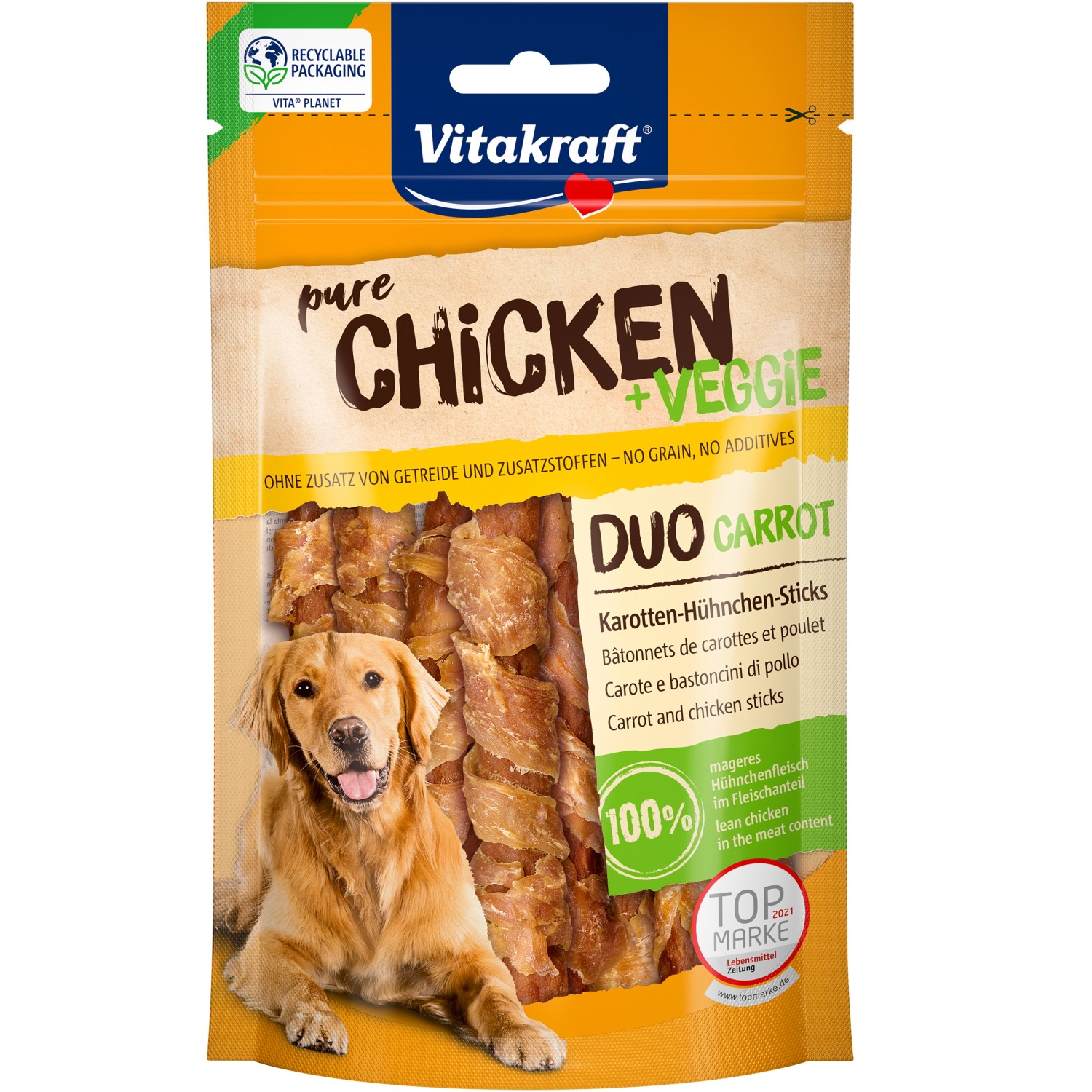 Vitakraft Pure Veggie Karotten-Hühnchen-Sticks 80 g für Hund