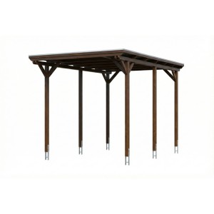 Skan Holz Carport Emsland Caravan Stahl-Dachplatten 402 cm x 604 cm Nussbaum