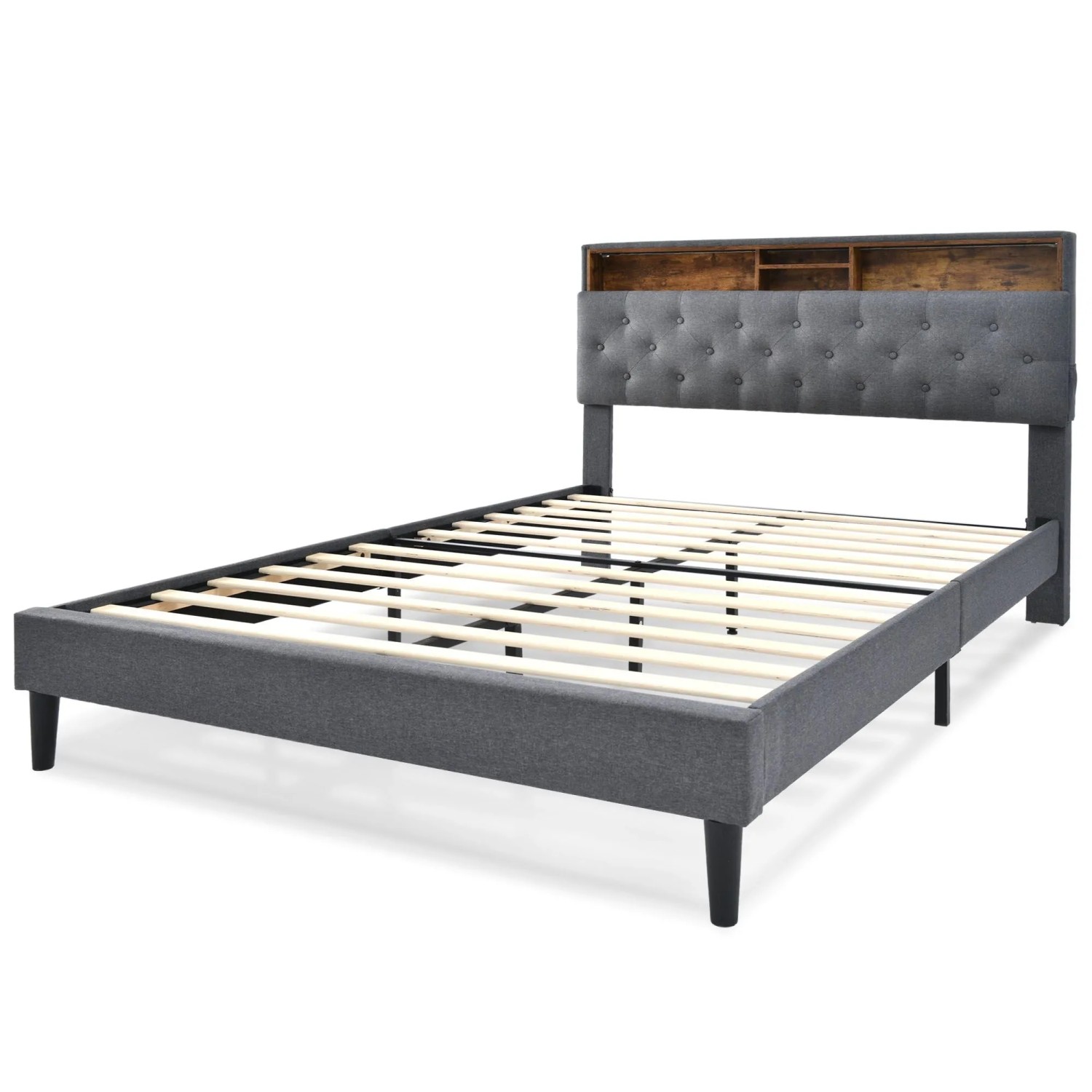 Merax Polsterbett 140x200 Grau LED Mit Matratze