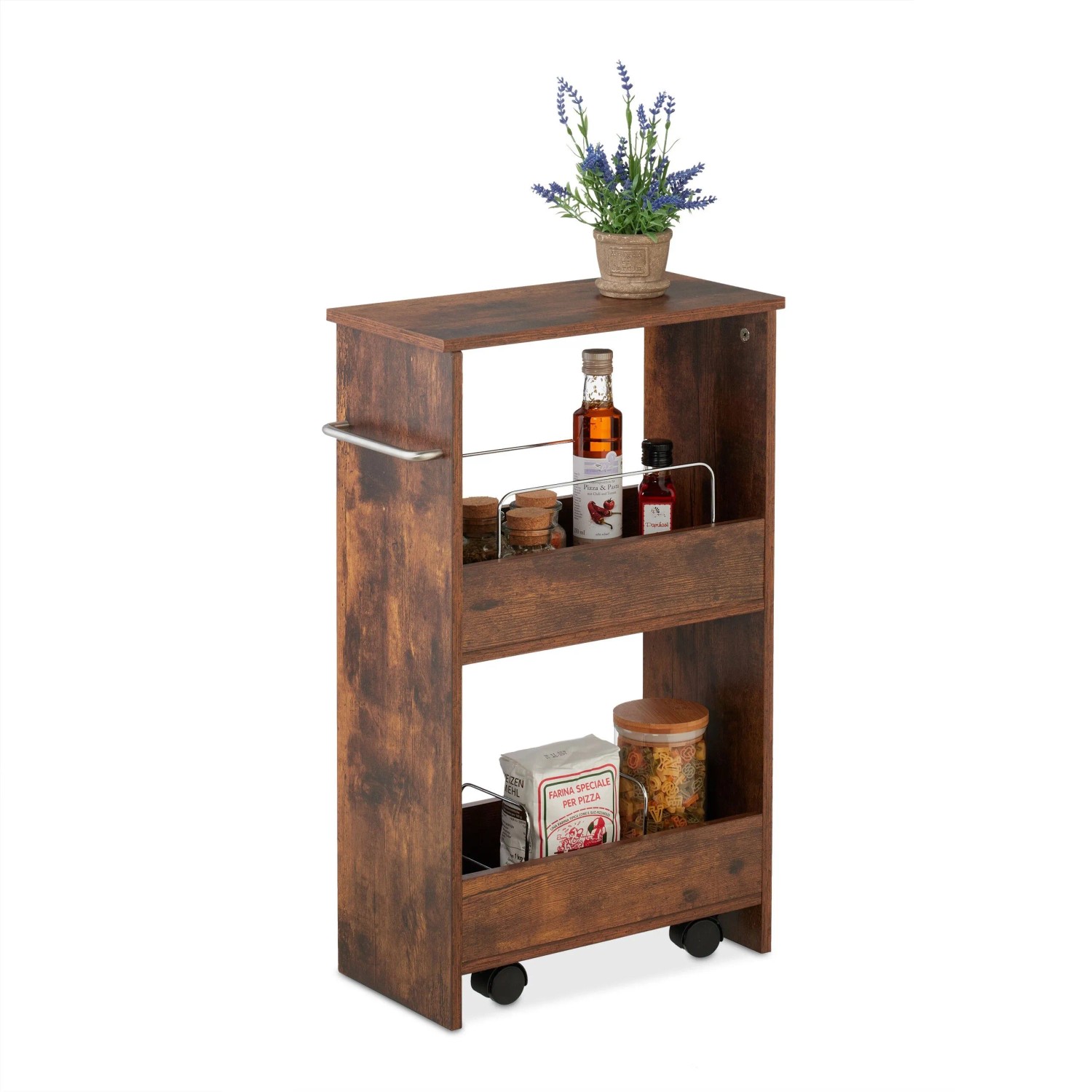 Relaxdays Nischenwagen MDF Eisen mit Rollen 3 Ebenen 66,5 cm x 42 cm x 20 cm 5,3 kg