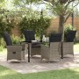 Graue 5-teilige vidaXL Garten Essgruppe aus Polyrattan mit schwarzen Kissen.