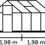 Skizze des Halls Gewächshaus Qube 66 Schwarz mit Maßangaben.