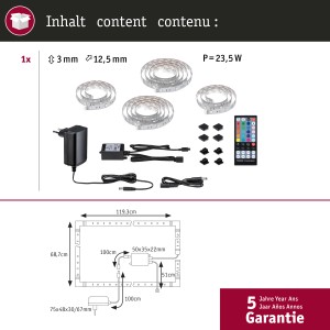 Paulmann MaxLED TV Comfort Set für 55 Zoll: LED Streifen, Fernbedienung, Netzteil und Zubehör.