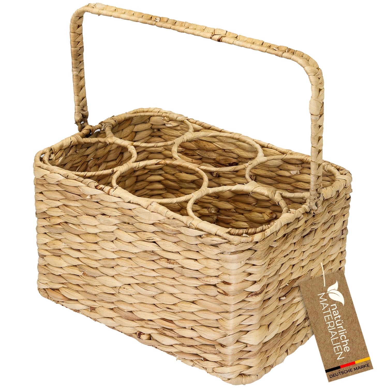 HMF Flaschenträger 6 Flaschen Flaschenkorb Geflochten Wasserhyazinthe 32 x 22 x 18 cm