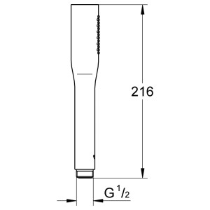 Technische Zeichnung der Grohe Euphoria Cosmopolitan Stick Handbrause mit Maßangaben.