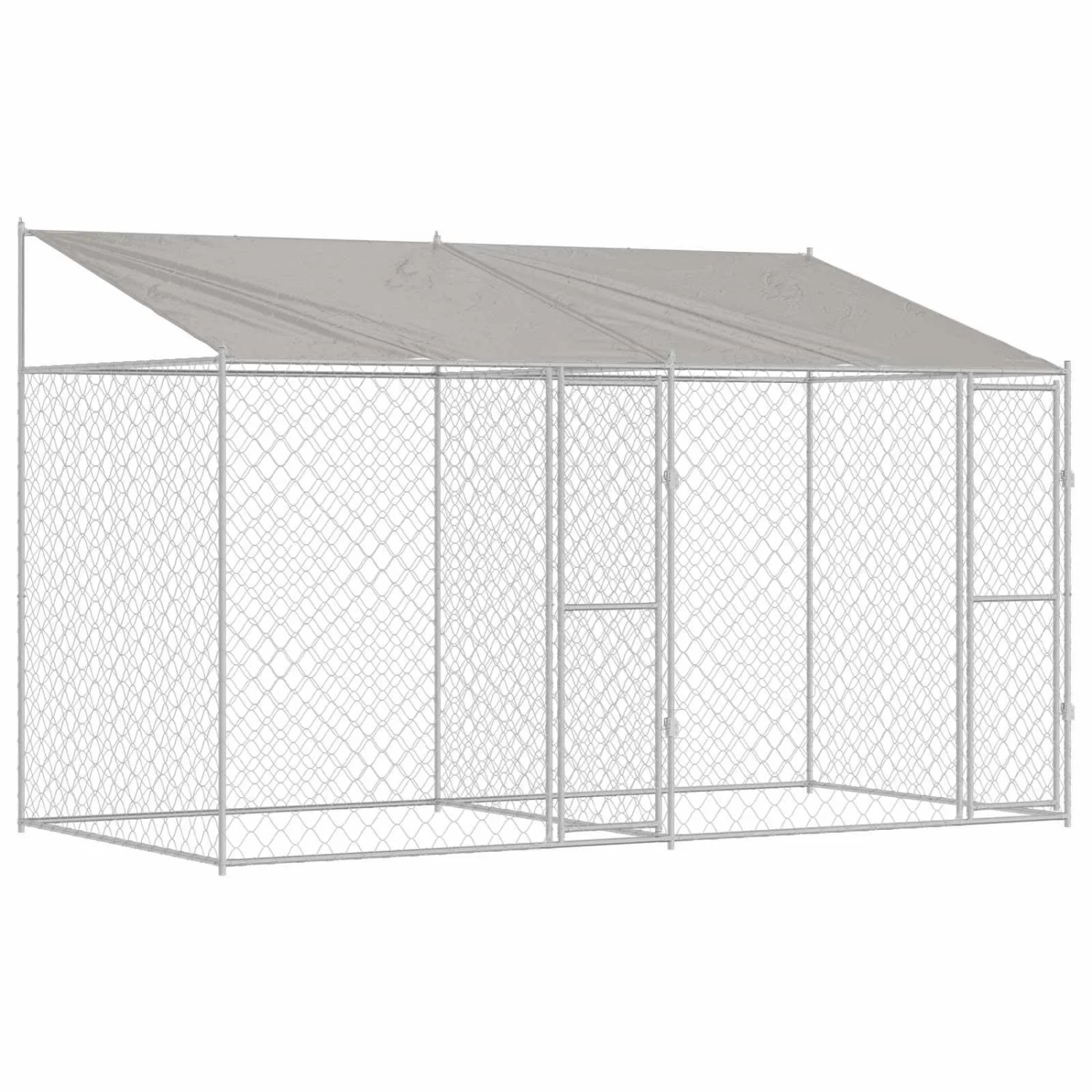vidaXL Hundekäfig mit Dach Silber 400 x 200 x 256 cm Stahl und PE 3368298