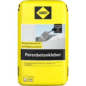 Gelber Sack Sakret Porenbetonkleber 10 kg für Porenbetonsteine.