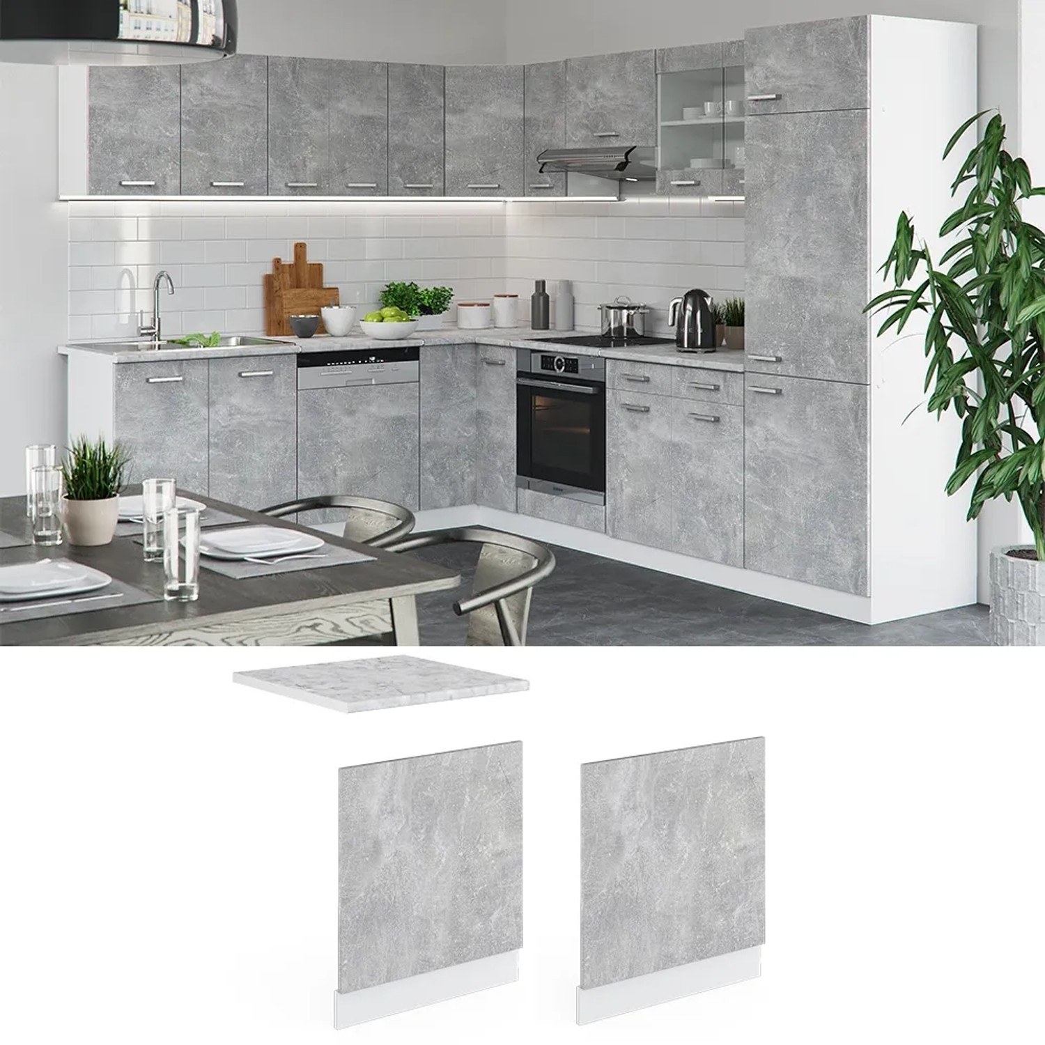 Vicco R-Line Geschirrspüler Frontblende In Beton-Optik - 60 Cm Breite - Moderner Look Für Deine Einbauküche