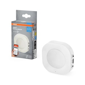 Osram Smart+ Bewegungssensor WiFi, weiße runde Form, mit Verpackung.