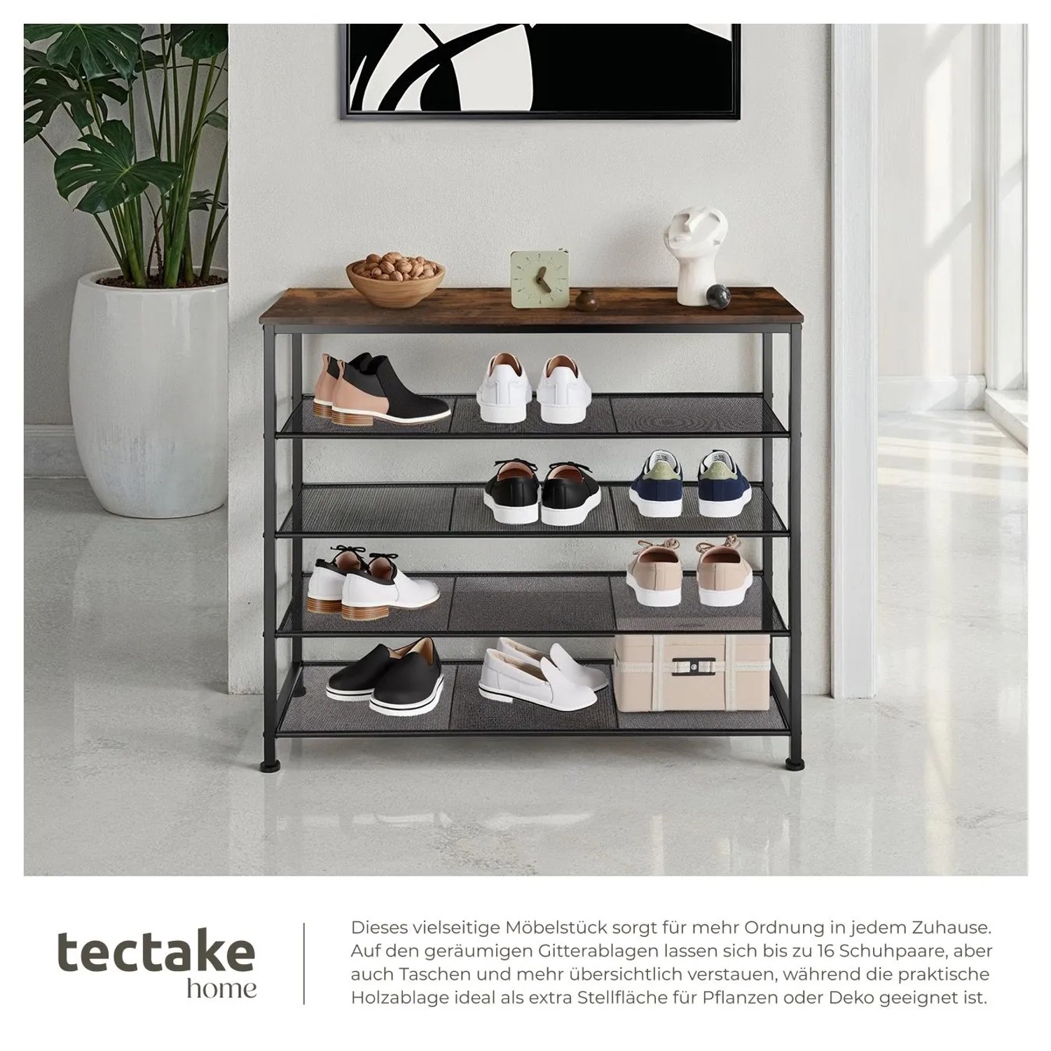 Tectake Schuhregal Sheffield Industrial Style Holz und Stahl  100 x 30 50 x 93 cm Industrial Holz Dunkel  Rustikal_4