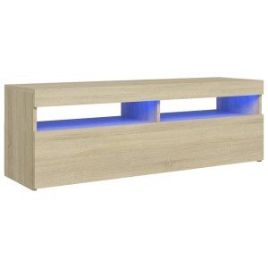 VidaXL TV-Schrank mit LED-Beleuchtung, Sonoma-Eiche, 120 cm breit. Wohnwand-Element mit blauer Beleuchtung.