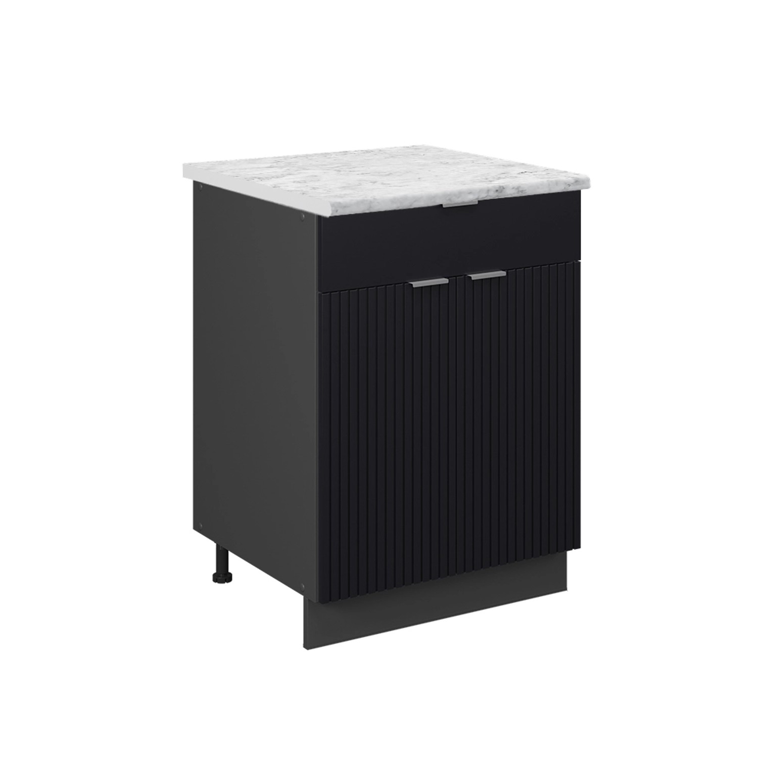 Vicco Küchenunterschrank Fame-Line Schwarz Gestreift 60 cm mit Schublade AP Marmor mit Anthrazit Korpus