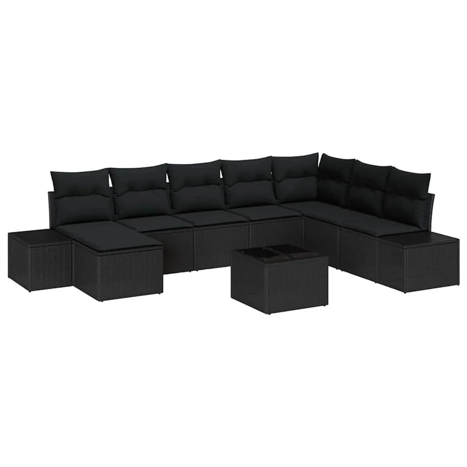 vidaXL Garten-Sofa-Set mit Kissen 8 Tlg Schwarz Poly-Rattan 3355862