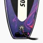 Heckansicht des Suprfit SUP Boards Vibrant Lips: Ventil, schwarze Leash, lila-pinkes Marmor-Design, schwarzes Anti-Rutsch-Pad.