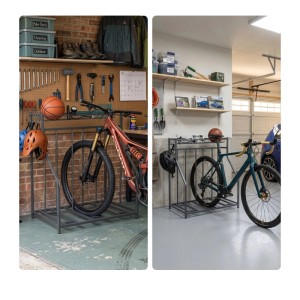Relaxdays Fahrradständer Stahl Anthrazit Freistehend Verstellbar mit Korb mit 6 Haken für 3 Fahrräder 103,5 cm x 91 cm x 55 cm 10,5 kg