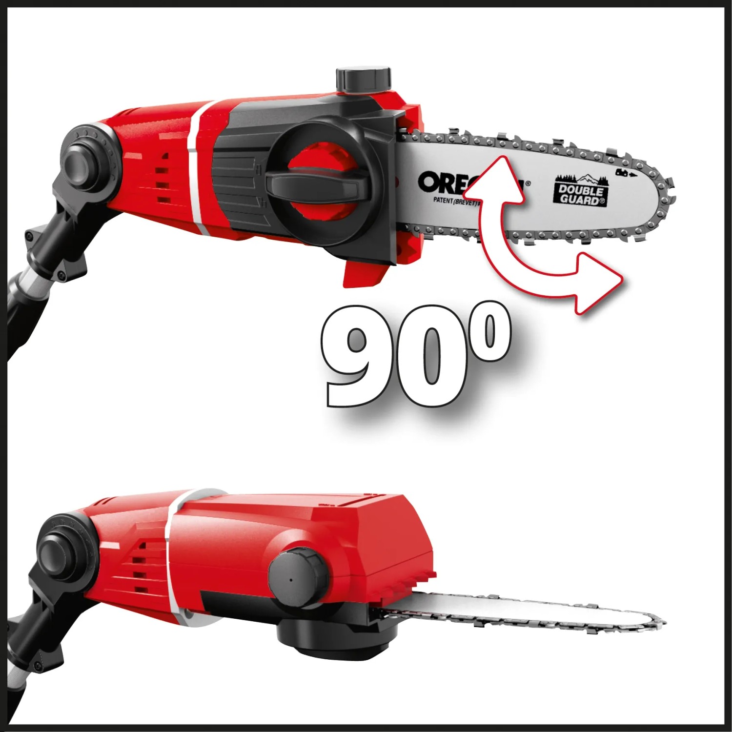 Einhell Akku-Hochentaster GE-LC 18 Li T Solo: Motorkopf 90° drehbar für flexible Baumpflege.