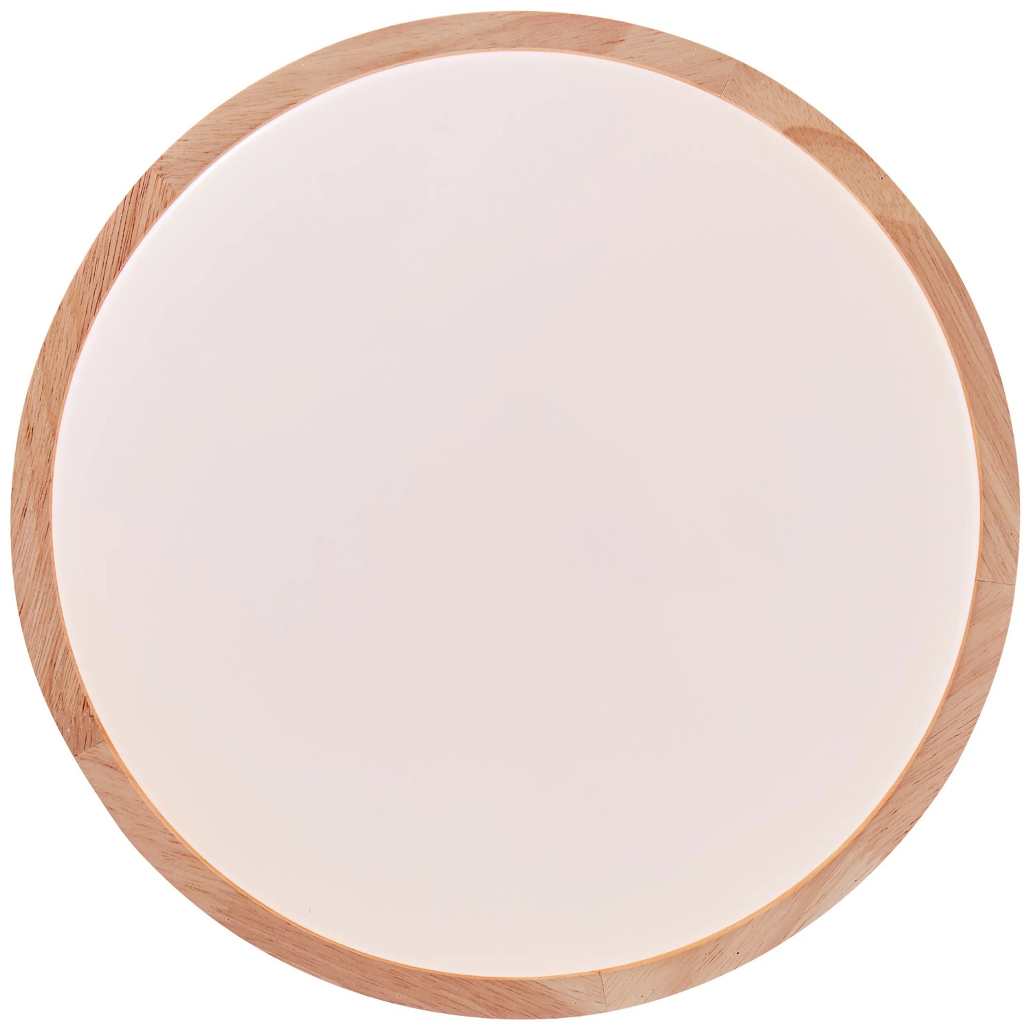 Runde LED-Deckenleuchte Slimline, Ø 34cm, Holzrahmen hell, weißes Lichtelement.