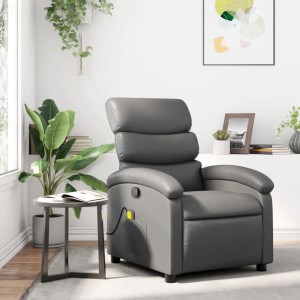 Grauer vidaXL Massagesessel Modell 3 aus Kunstleder im Wohnzimmer.
