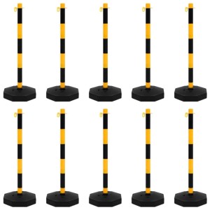 10er Set gelb-schwarze Kettenpfosten mit 10m Warnkette zum Absperren.