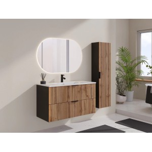 Vente-unique Badmöbel-Set Madela Schwarz  Naturfarben Hell 100 cm