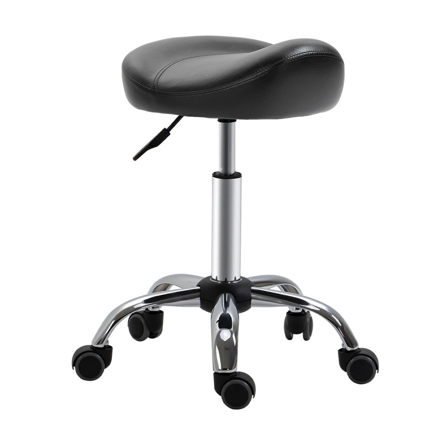 HOMCOM Drehhocker Rollhocker höhenverstellbar mit Dick Polster, 360° drehbar Hocker (Arbeitshocker, 1 St., Sattelhocker), für Büro Salon Massage Spa Schwarz