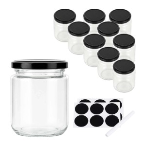 Relaxdays Einmachgläser 10er Set Glas Metall Transparent Schwarz Luftdicht Twist-Off 200 ml 8 cm x 7,5 cm