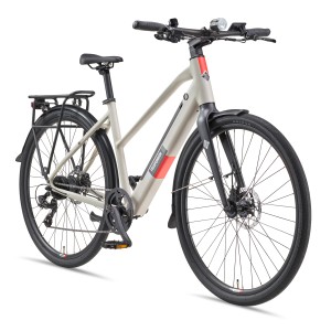 TELEFUNKEN UH210 E-Bike in Seidengrau: 28-Zoll-Damenrad mit Gepäckträger und LED-Licht.
