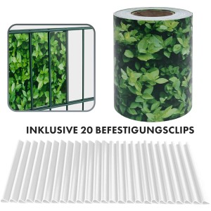 KARAT PVC Sichtschutzstreifen Buchsbaum mit Befestigungsclips für Gartenzäune.