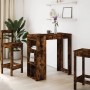 Bartisch Räuchereiche aus Holzwerkstoff mit integriertem Regal und 6 Fächern. Moderner Stehtisch für Esszimmer oder Küche.