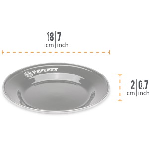 Petromax Emaille Teller, schwarz, 18cm, 2er-Set. Robustes Grillutensil für Outdoor-Küche.