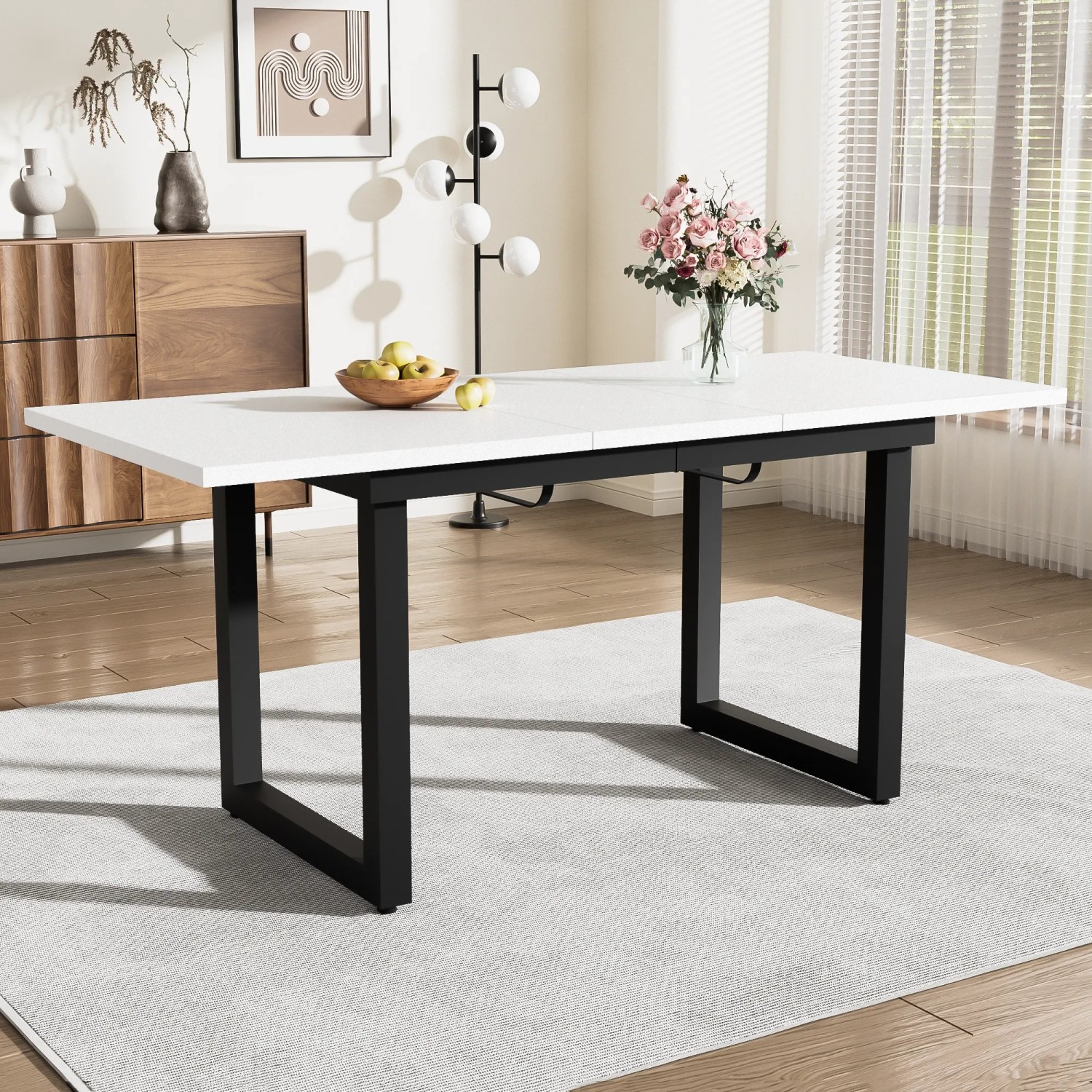 okwish Esstisch Erweiterbar/Rechteckig Kaffee-Freizeittisch aus Eisen 140 × 80 cm Weiß