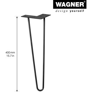Schwarzes Wagner Hairpin Möbelbein, 400 mm hoch, aus pulverbeschichtetem Stahl.