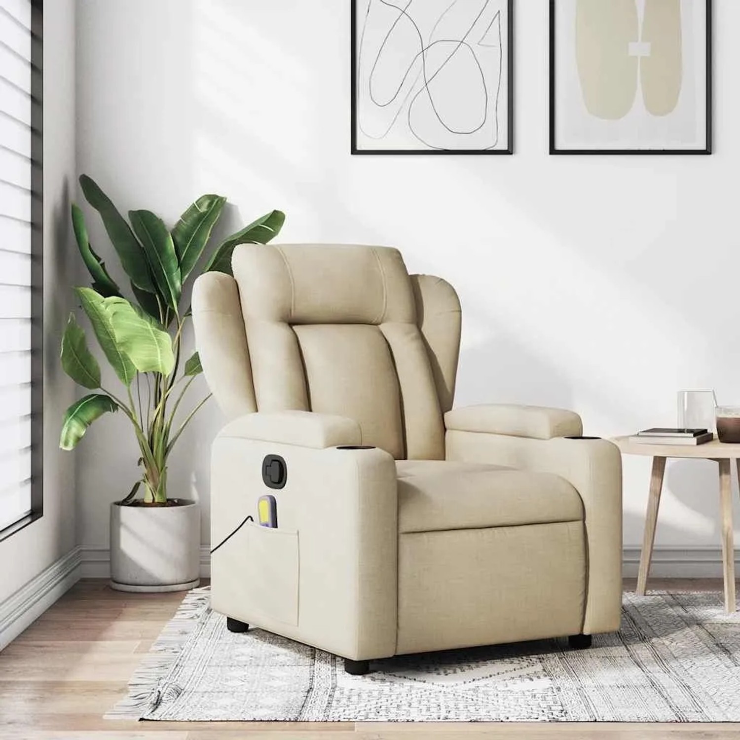 vidaXL Massage-Relaxsessel Cremefarbener Stoff 3206004_2
