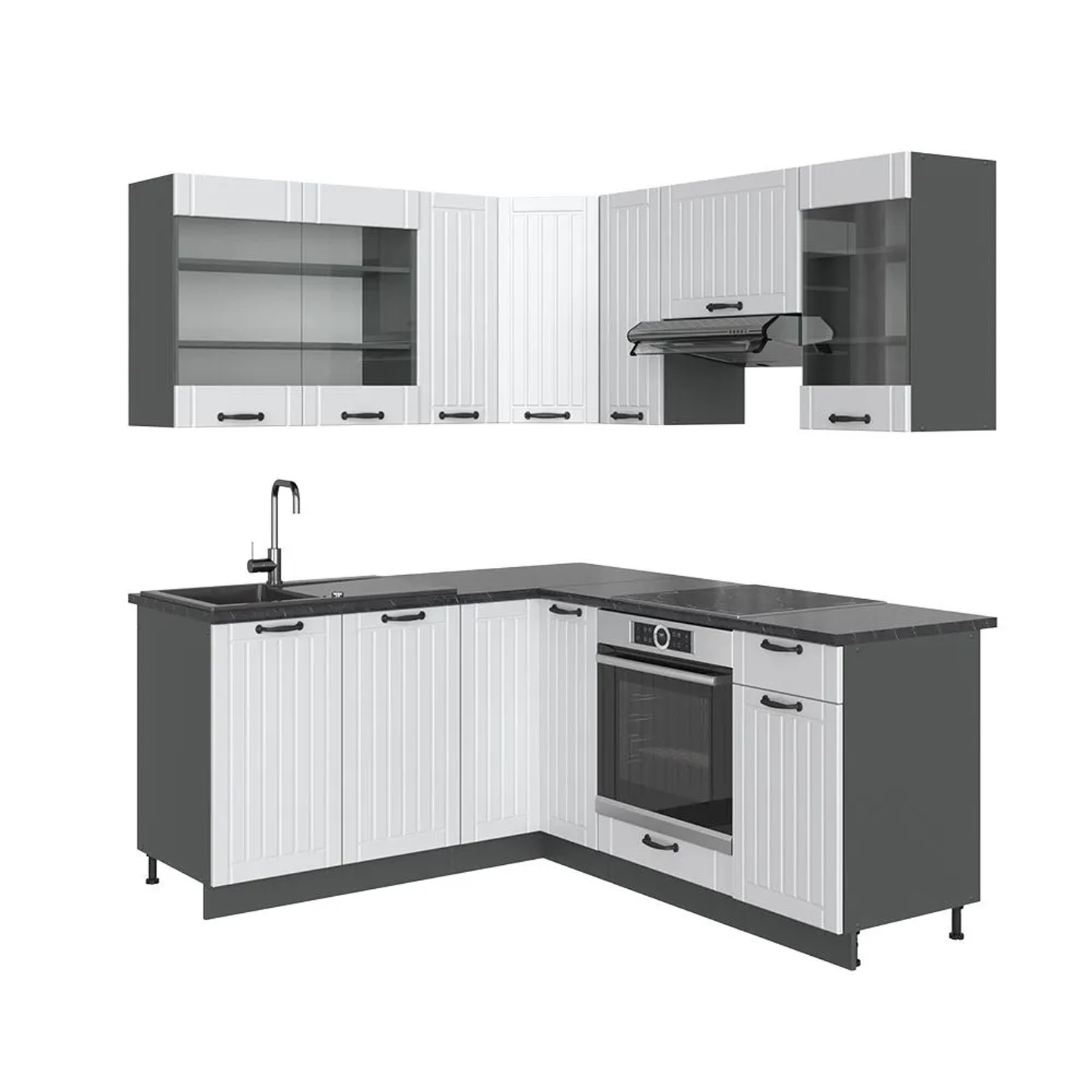 Vicco Eckküche Fame-Line Weiß Landhaus/Anthrazit 190 x 82 ohne Arbeitsplatte
