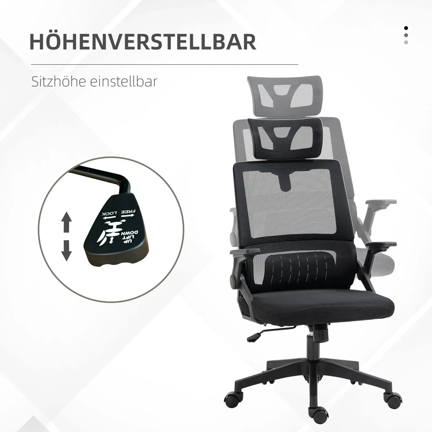 Vinsetto Bürostuhl Schwarz mit Mesh-Rückenlehne und Höhenverstellung.