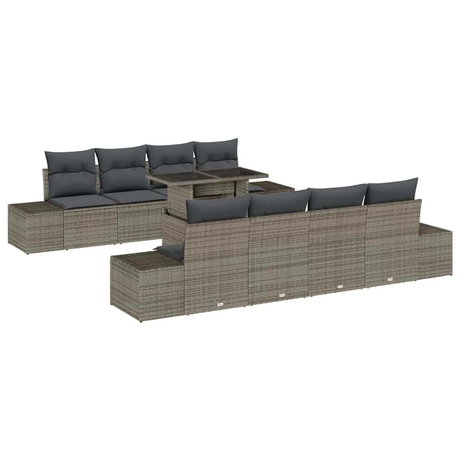 vidaXL Gartensofa-Set mit Kissen mit Speicher mit Kissen 9 Stk Grau 3357882