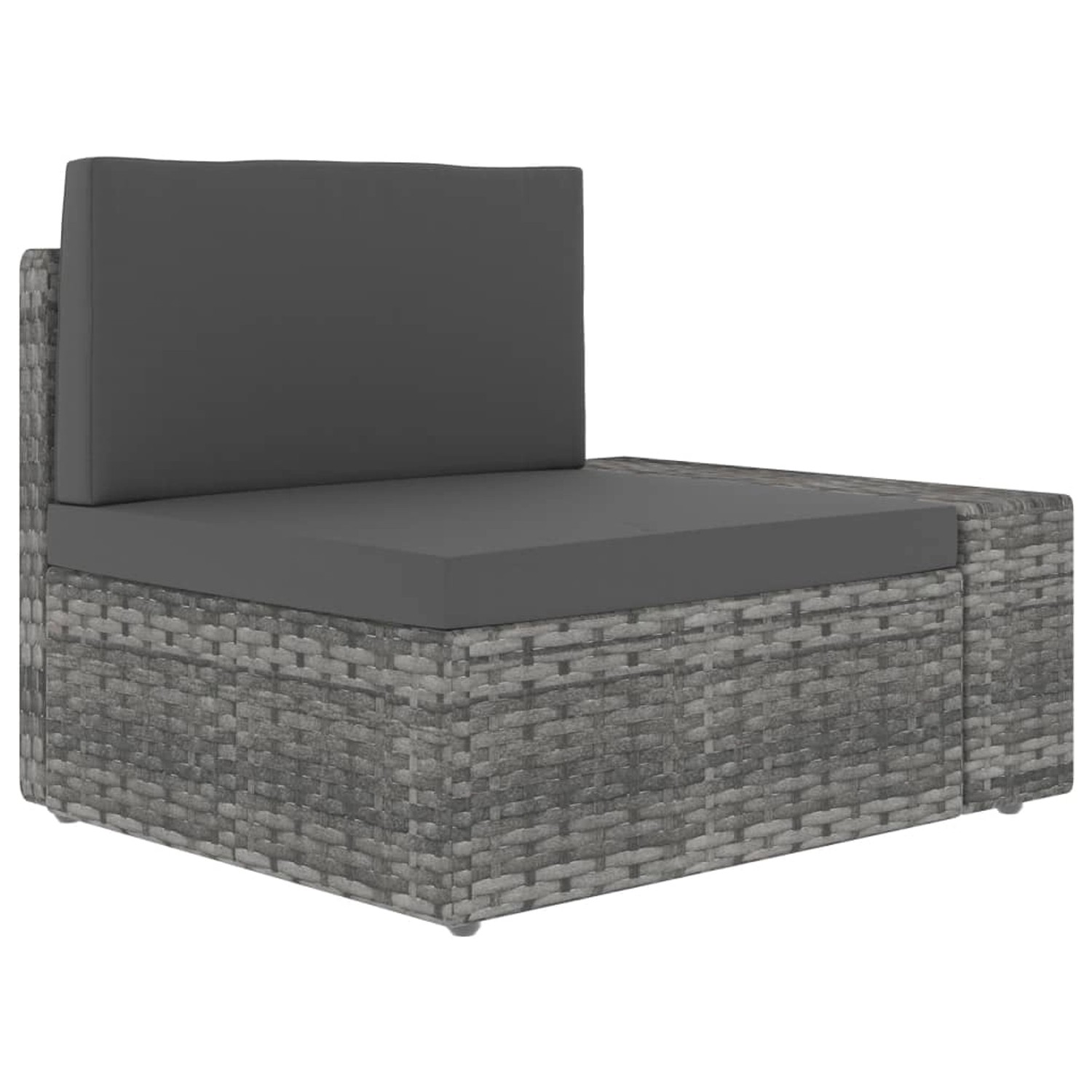 Graues vidaXL Garten-Lounge-Set aus Polyrattan, ein Sofa-Mittelteil mit Kissen.