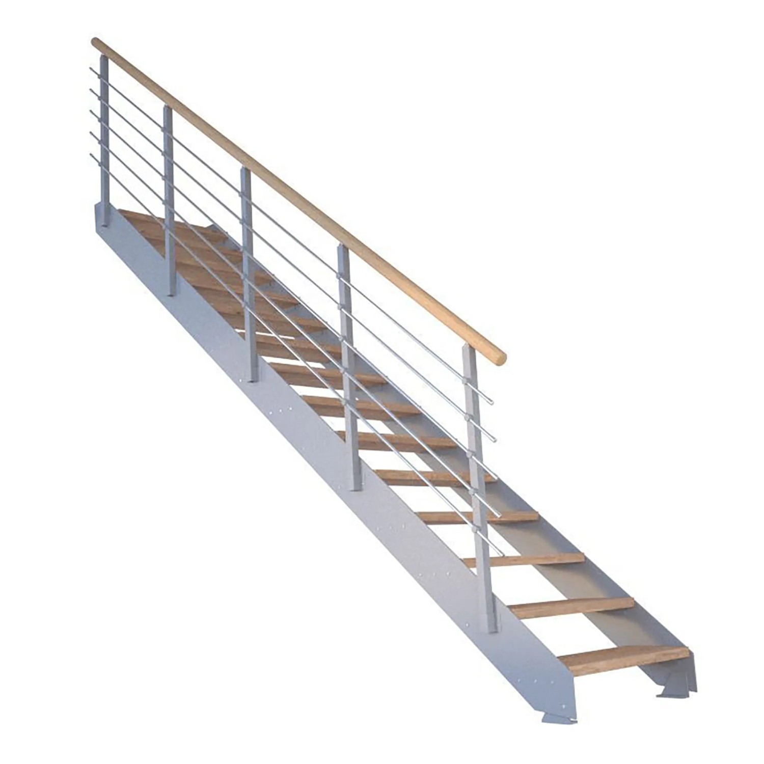 Treppe Kos 10 Stufen Eiche Rustik Geölt 105 cm Metallgeländer Grau FSC® günstig online kaufen