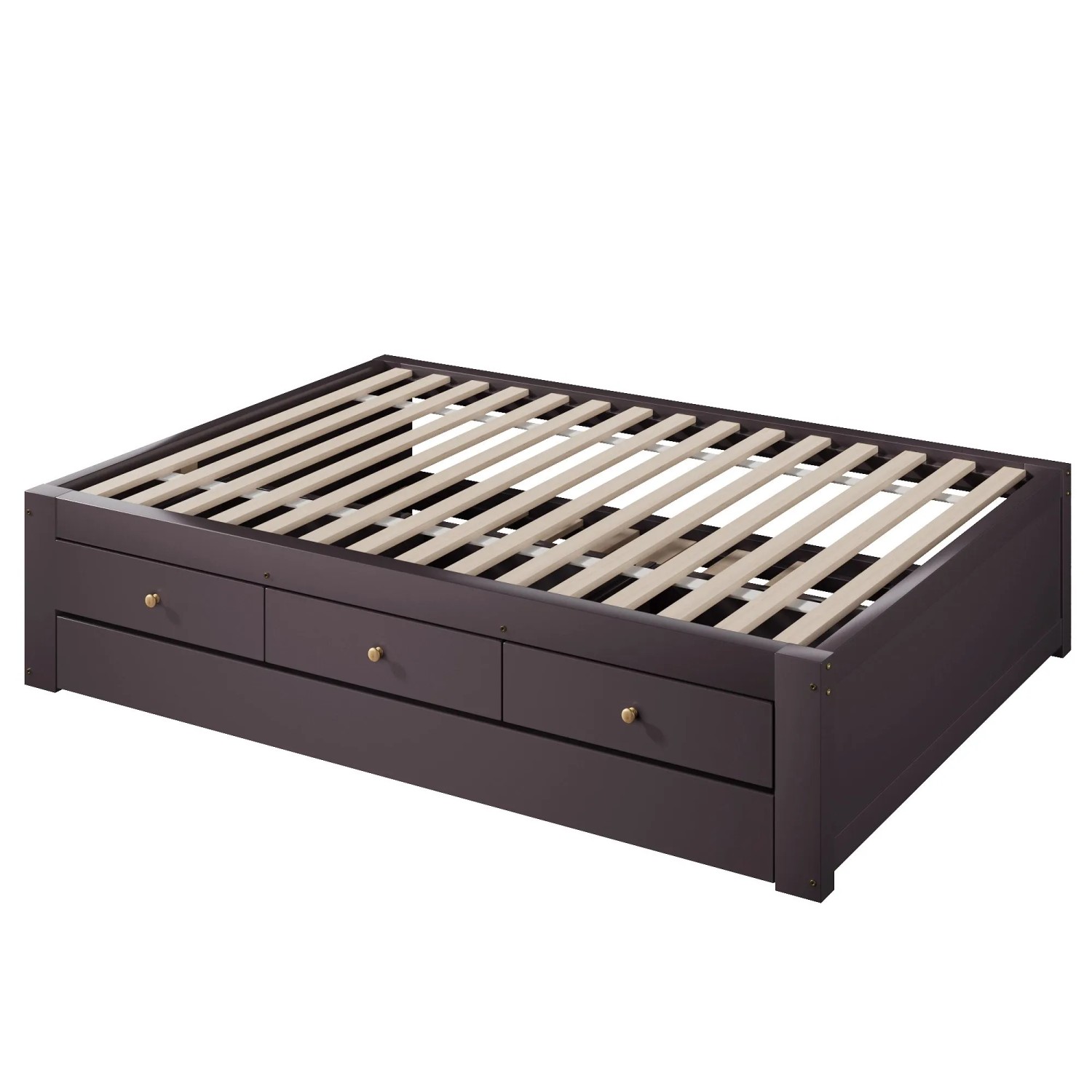 Merax Holzbett 90x200 cm mit Ausziehbett 3 Schubladen Braun