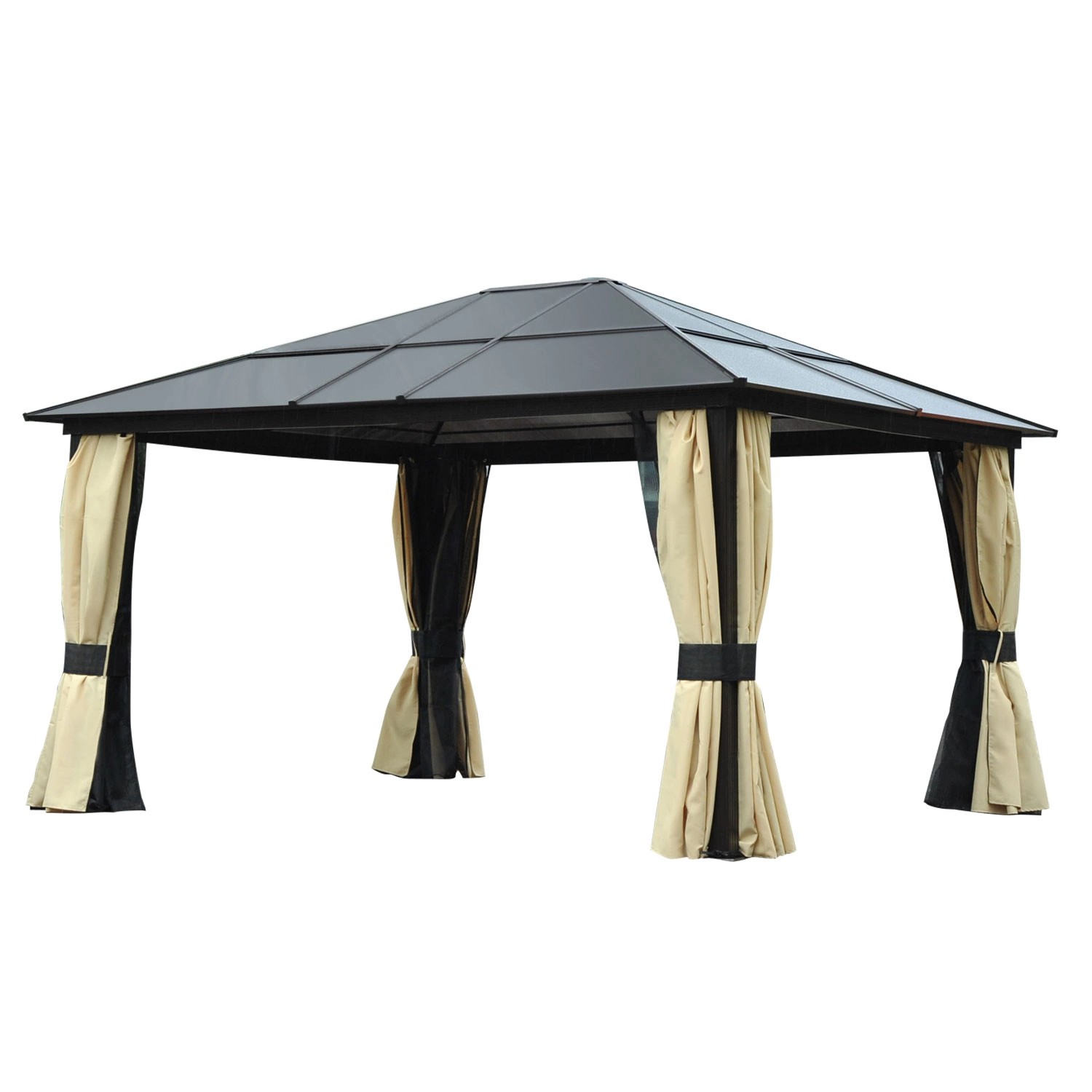 Outsunny Pavillon Polyestergewebe Moskitonetz Schwarz Braun 420L x 360B x 275H cm