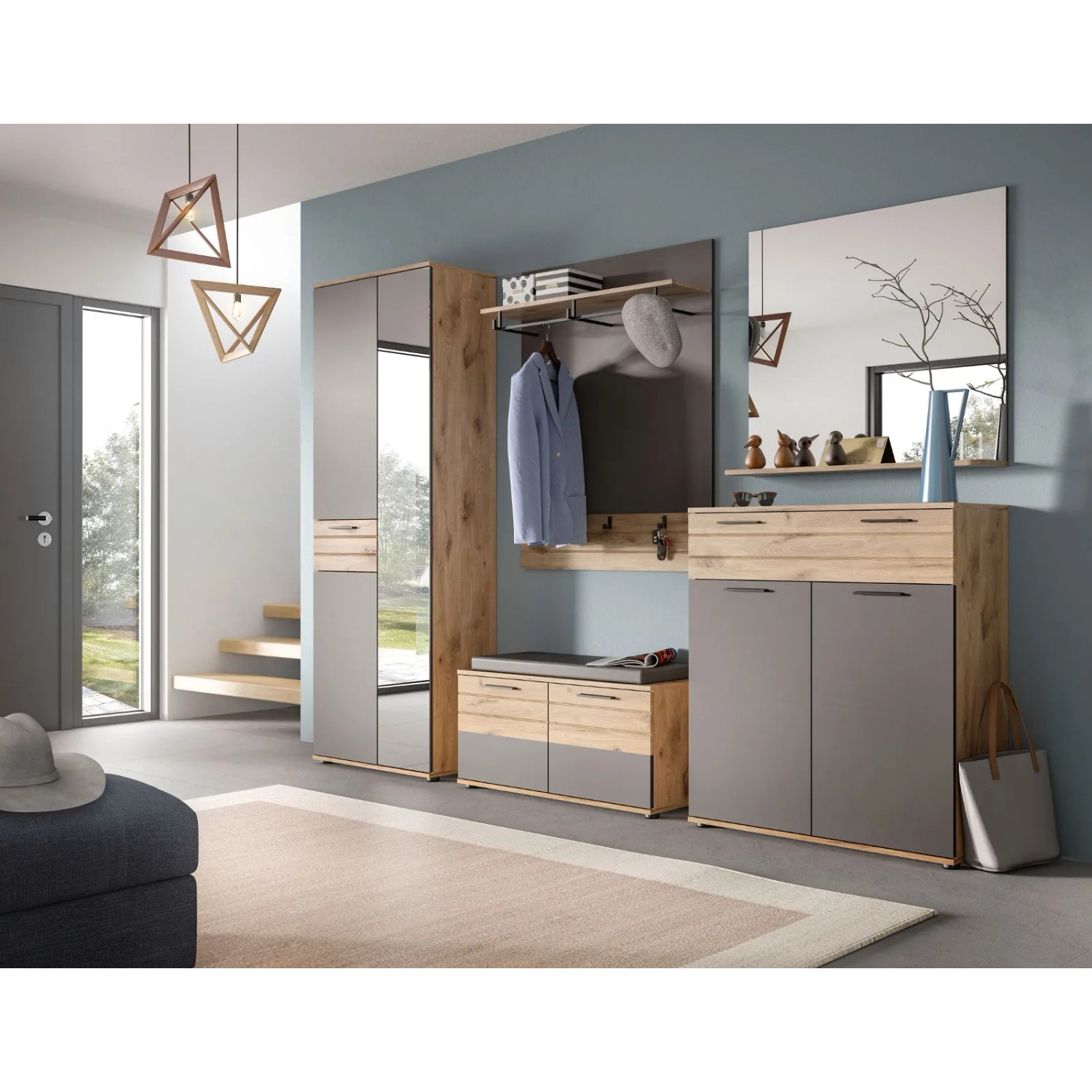 Inn.Furn Garderoben-Set Eiche Grau 3-teilig 175 cm mit Soft-Close Tomaso_8