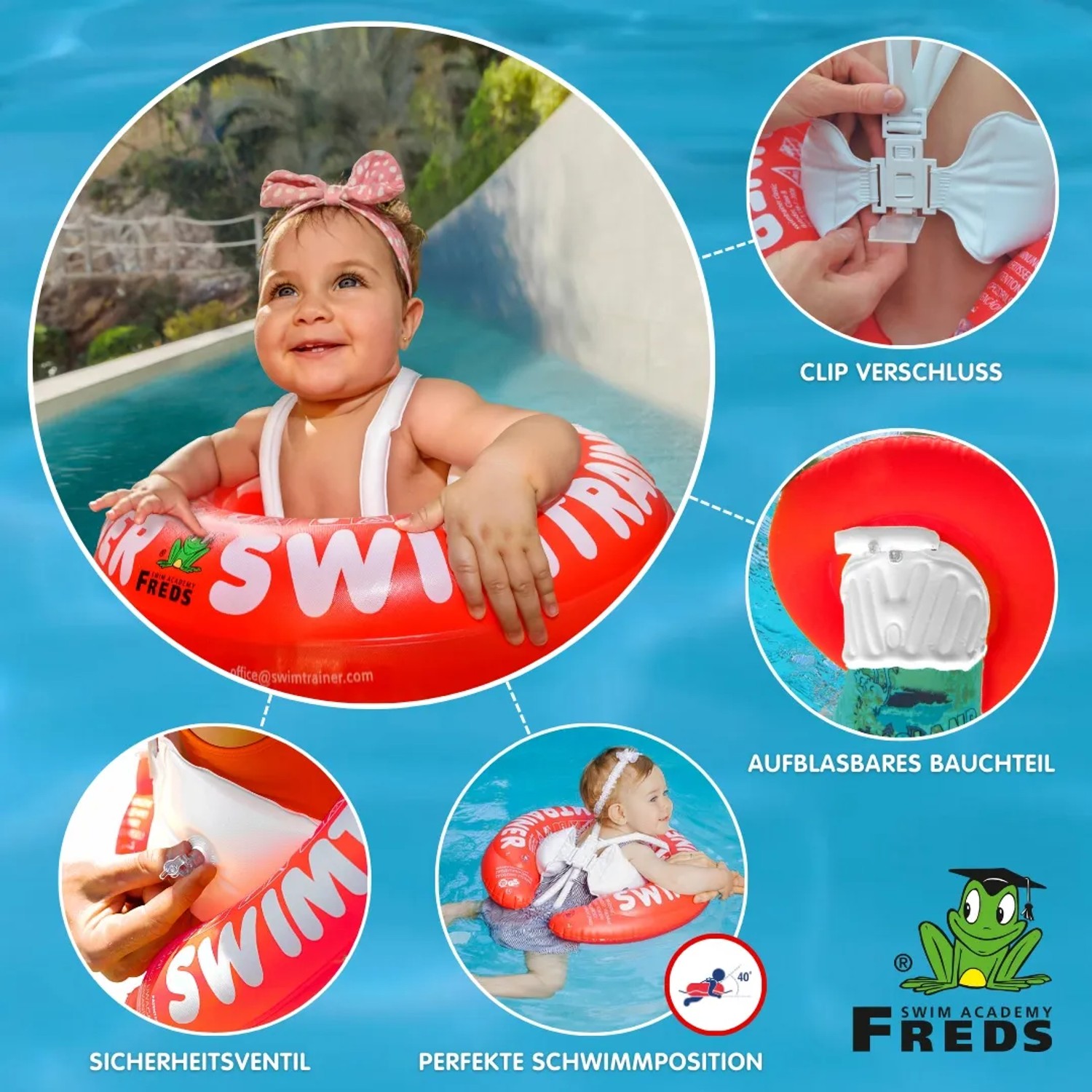Freds Swim Academy Schwimmreifen Classic Rot für Babys und Kleinkinder im Pool.