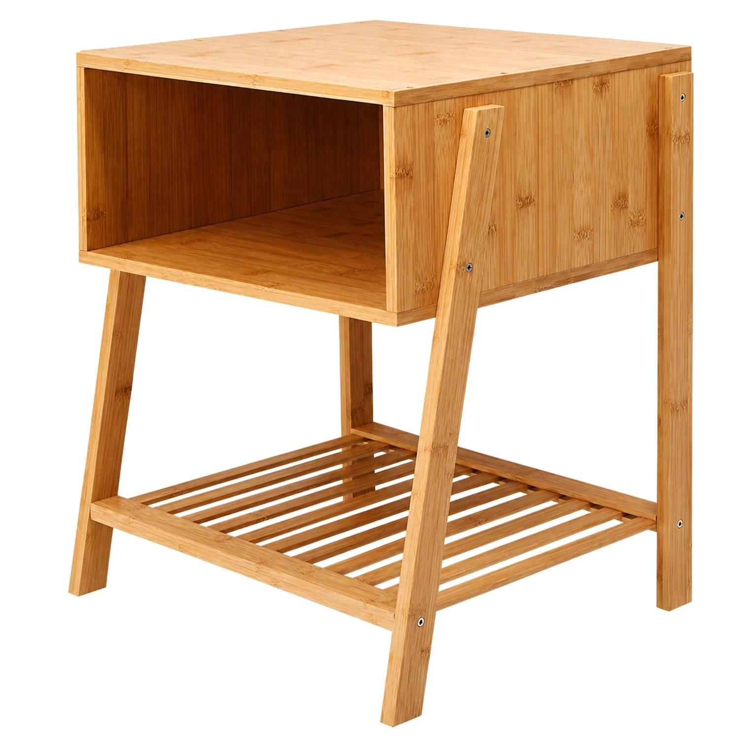 Relaxdays Nachttisch Bambus Natur mit Gitterablage Offenes Fach 50 cm x 45 cm x 36 cm