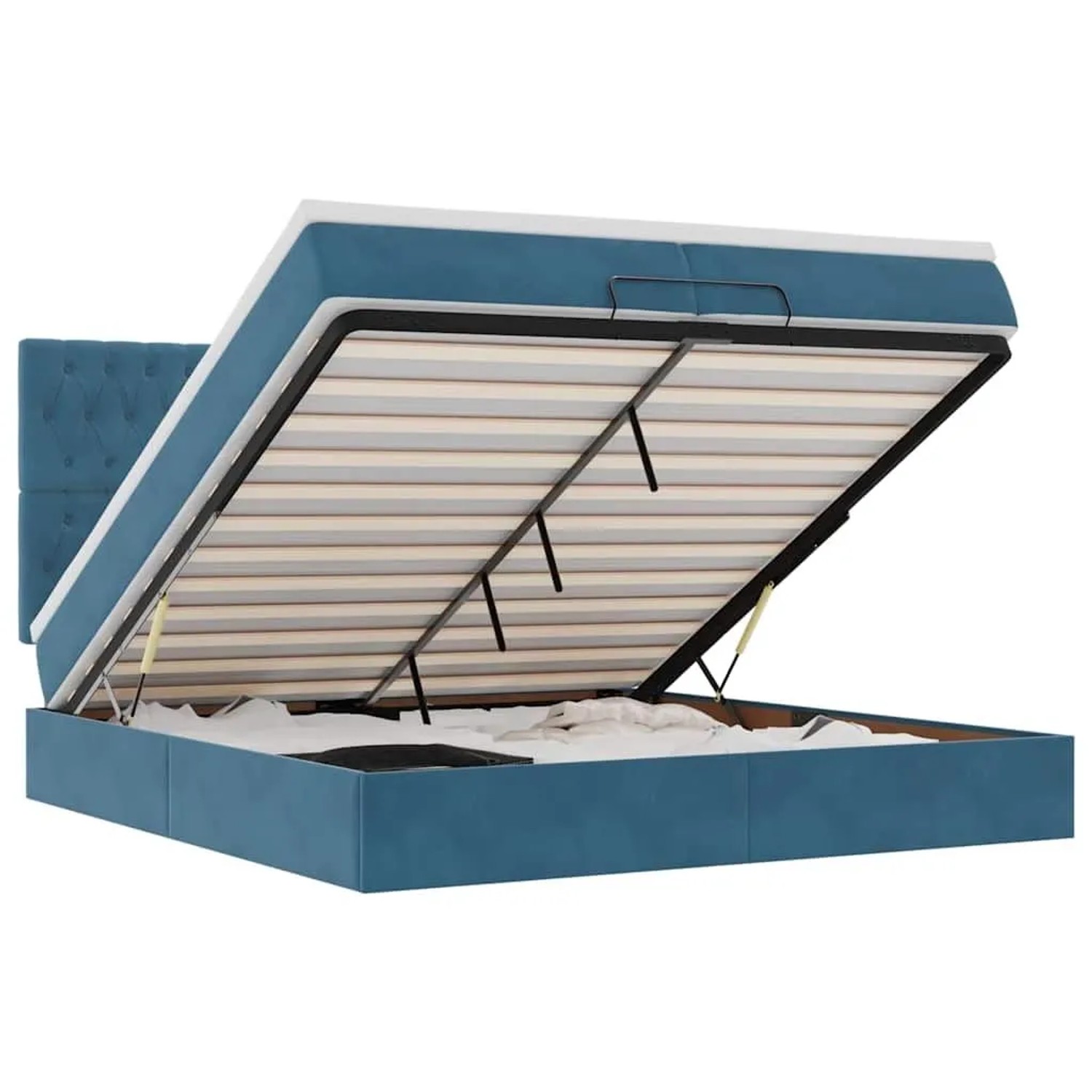 vidaXL Ottoman-Bett mit Matratzen & LED Dunkelblau 200x200 cm Samt 3314418