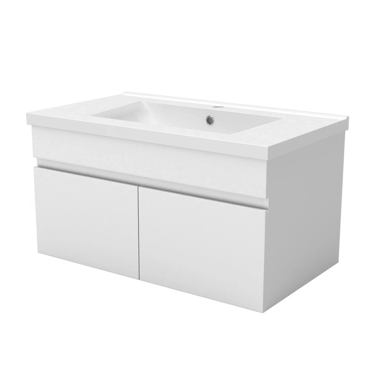 AICA Badmöbel BERGEN 80 cm Keramik Waschtisch mit Unterschrank Matt Weiß Grifflos Softclose Türen 2 tlg.