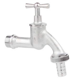 OBI Auslaufventil 21 mm mit Knebel und Schlauchanschluss, chrom matt.