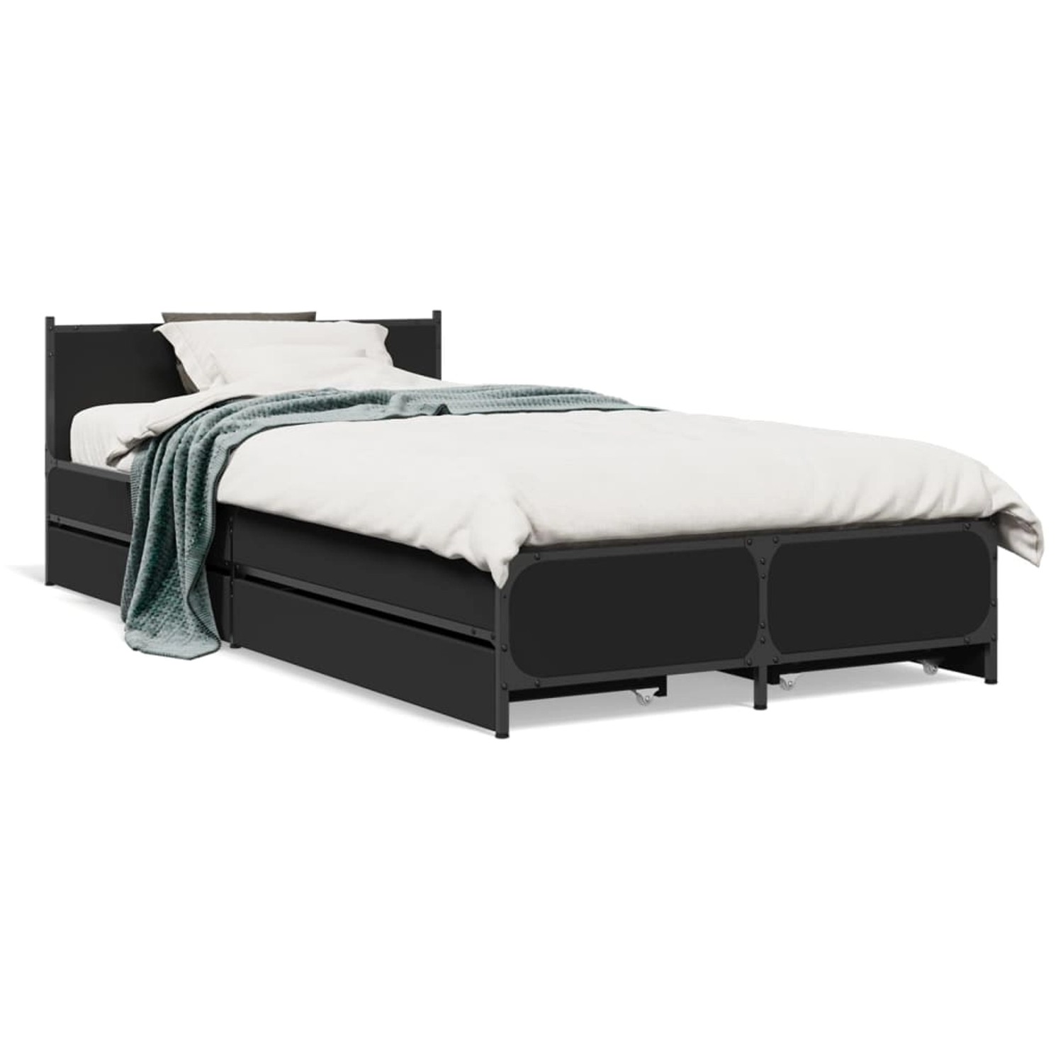 vidaXL Bettgestell mit Schubladen Schwarz 75x190 cm Holzwerkstoff 3279972 günstig online kaufen