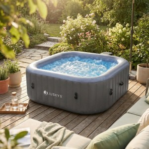 Juskys Aufblasbarer Whirlpool SpaLuxe Grau-Blau