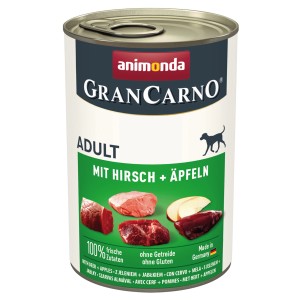 Gran Carno Adult Hundenassfutter mit Hirsch und Apfel, 400g Dose.