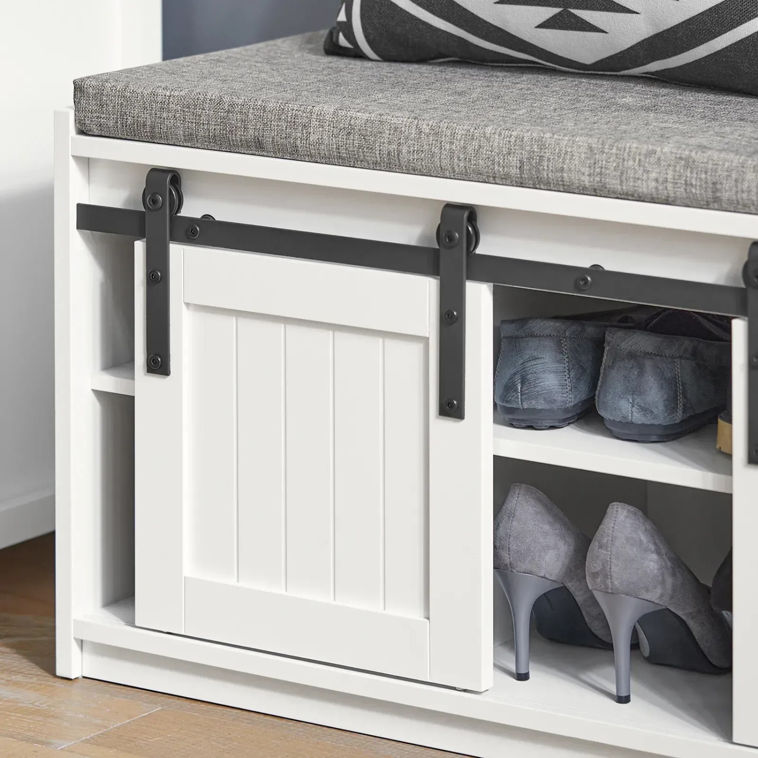 SoBuy Schuhbank mit Sitzfläche und Schiebetüren MDF Weiß FSR133-W_6